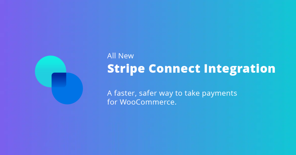 promotional image on a purple to teal gradient background reads All New Stripe Connect Integration: A faster, safer way to take payments for WooCommerce