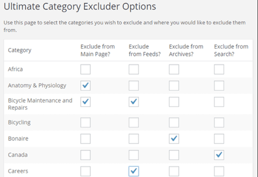 Ultimate Category Excluder Options screen