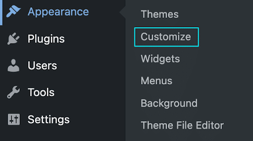 WP Admin screen Appearance > Customize