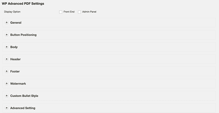 advanced PDF settings within the WP Advanced PDF plugin