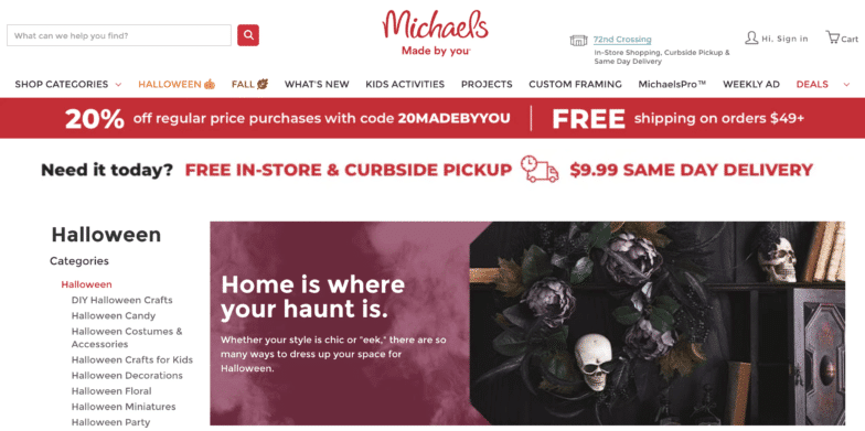 screenshot of Michael's Halloween website