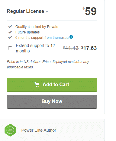 pricing information for Hongo theme