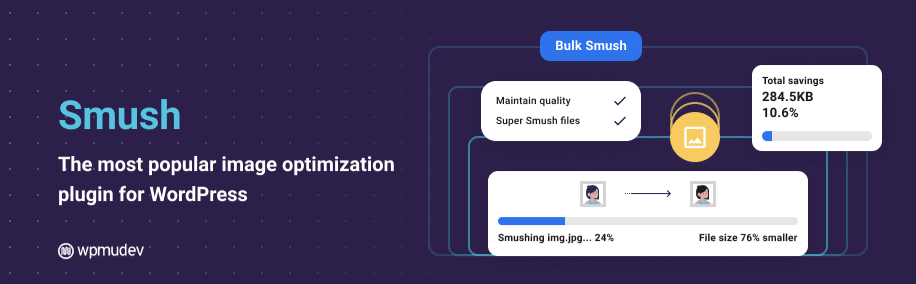 Top WordPress Plugins for Site Optimization. Screenshot from Smush listing in the WordPress Plugin Directory.