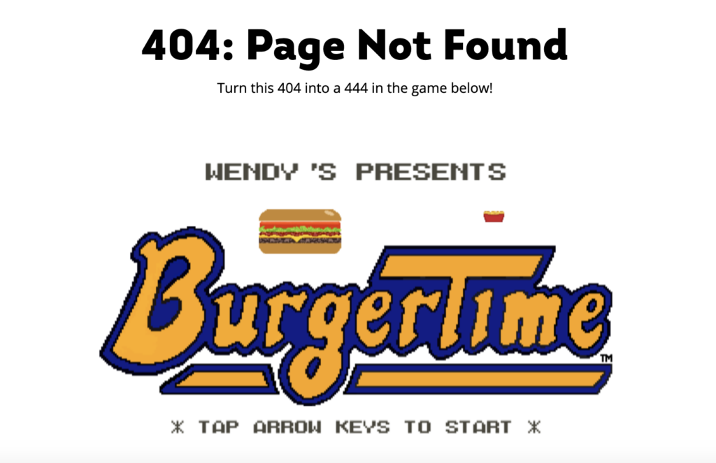 Screenshot from Wendy's 404 page