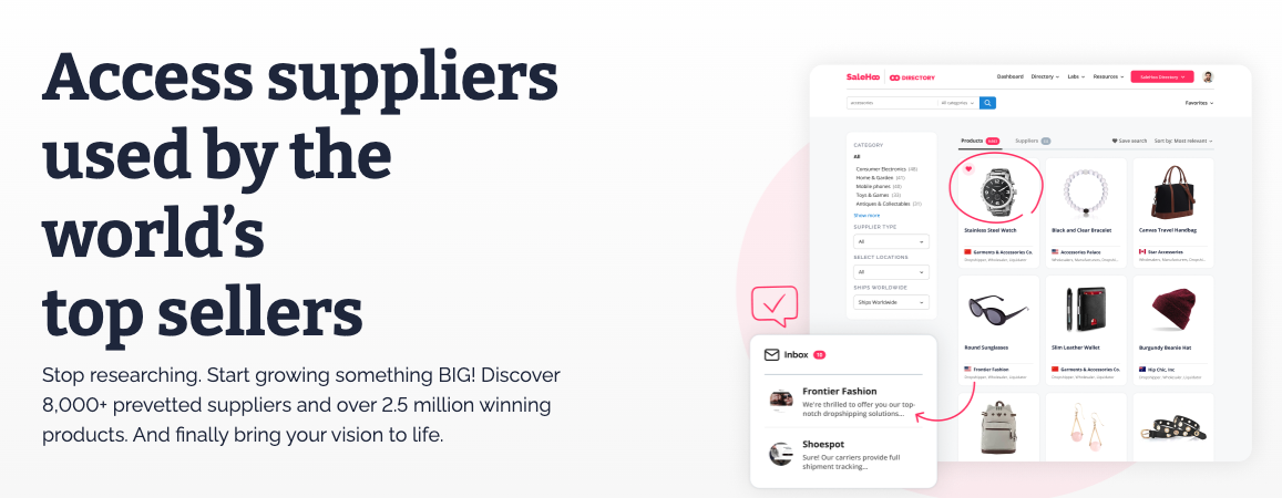 Homepage of SaleHoo website. WordPress dropshipping