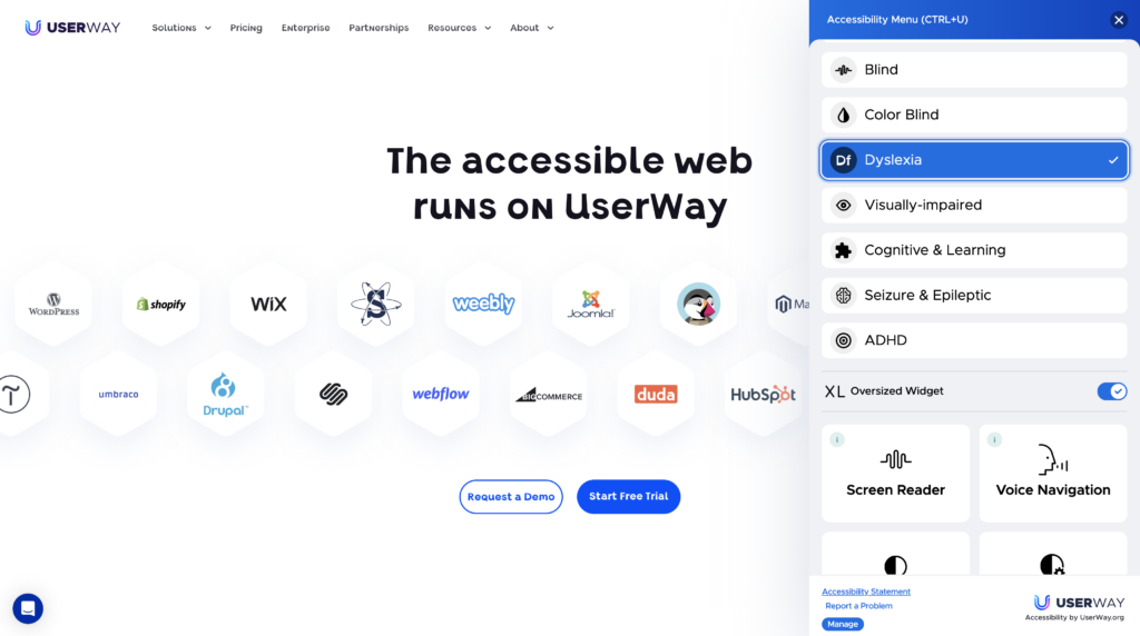 Image showing UserWay, a popular WordPress plugin used for improving website accessibility.