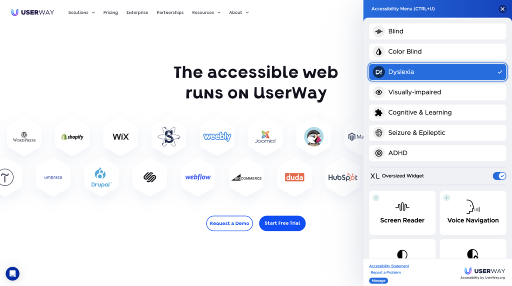 Image showing UserWay, a popular WordPress plugin used to improve website accessibility.