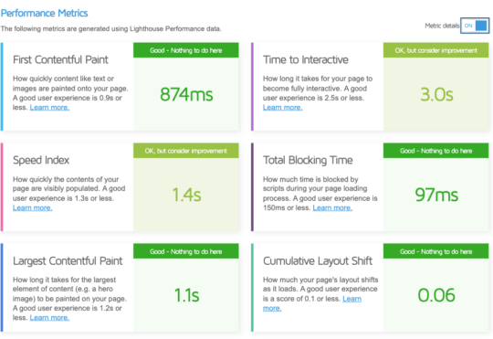 GTMetrix scores for LUMA Vision's new site taken shortly after the new site launced