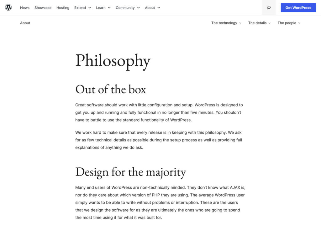 WordPress.org Philosophy from the Community section
