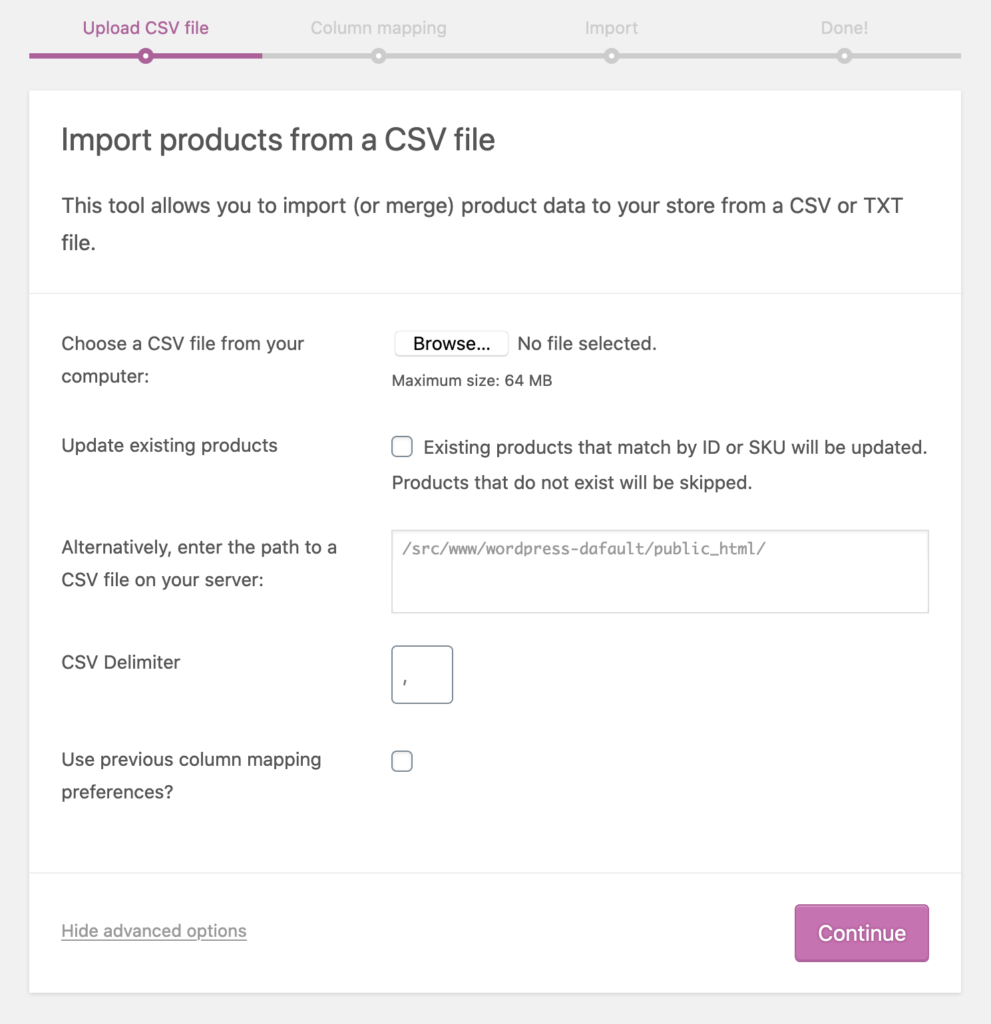 WooCommerce import products from a CSV file