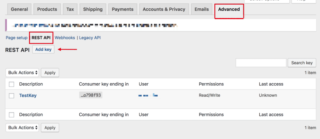 Generate WooCommerce API keys - Add Key
