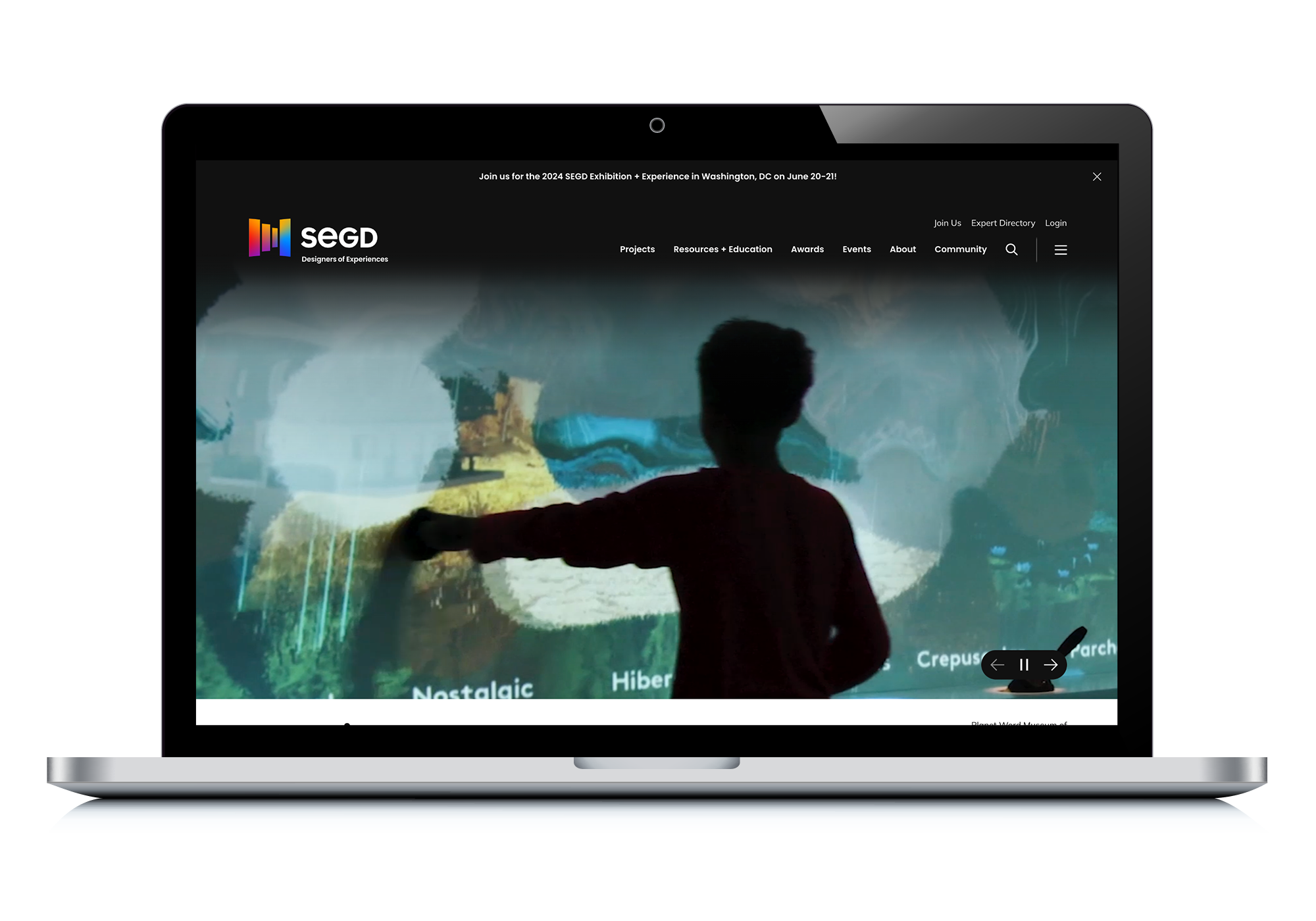 the SEGD home page displayed on a mac laptop