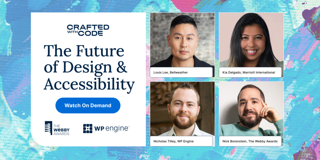 Crafted Future: The Future of Design & Accessibility. Image shows headshots of panelists and panel moderator with names and titles