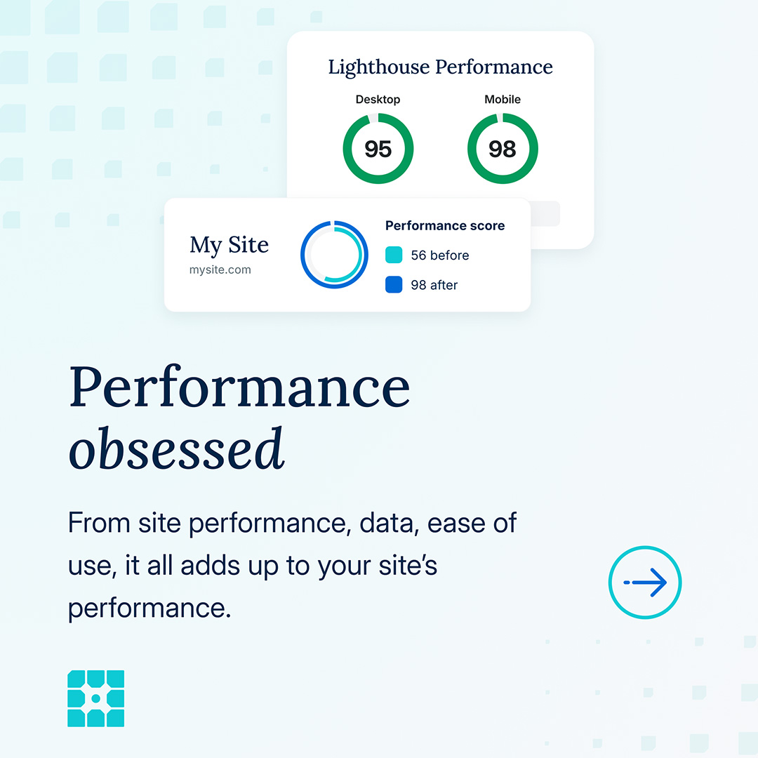 Performance Obsessed. From site performance, data, ease of use, it all adds up to your site's performance.