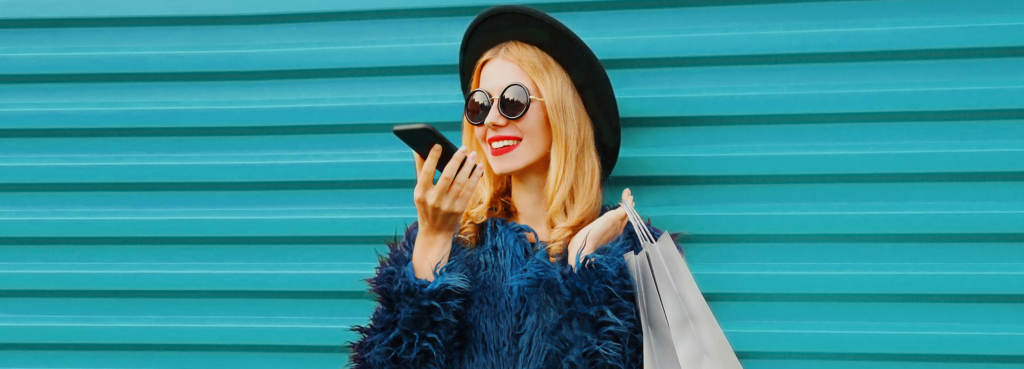 woman uses voice to shop on mobile