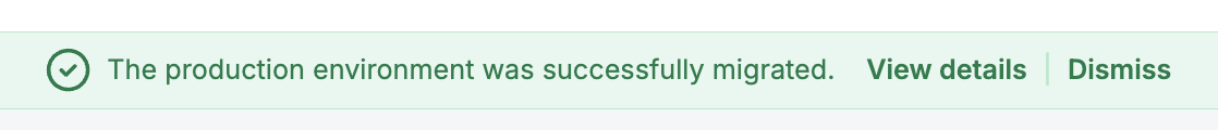 Screenshot of the transfer complete banner after completing a site transfer to a new account in the WP Engine User Portal
