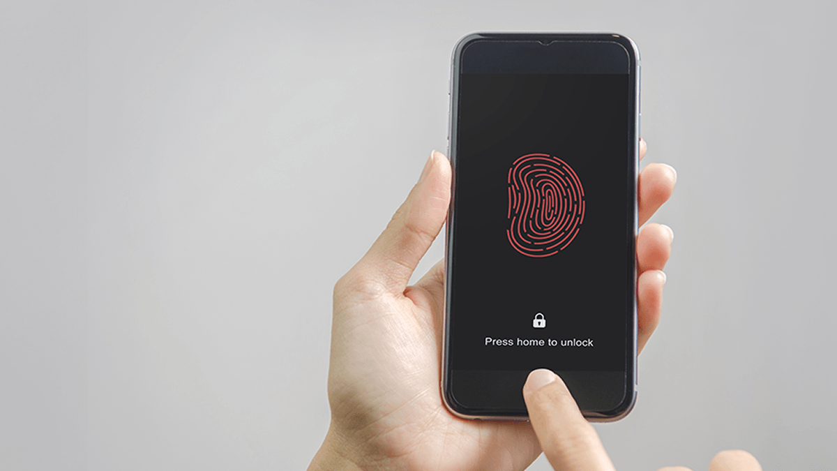 hands setting up index fingerprint for multi-factor authentication on a mobile device
