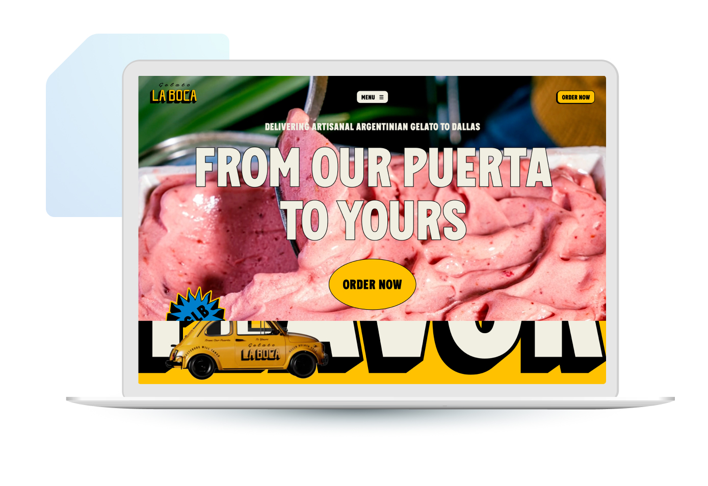Case Study -Gelato La Boca- Laptop Mockup Gelato La Boca site displayed on laptop screen