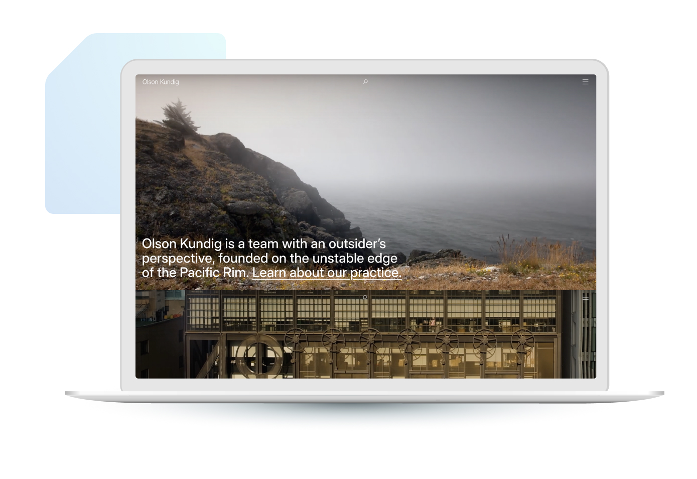 Case Study-OlsonKundig- Laptop Mockup Olson Kundig site displayed on laptop screen