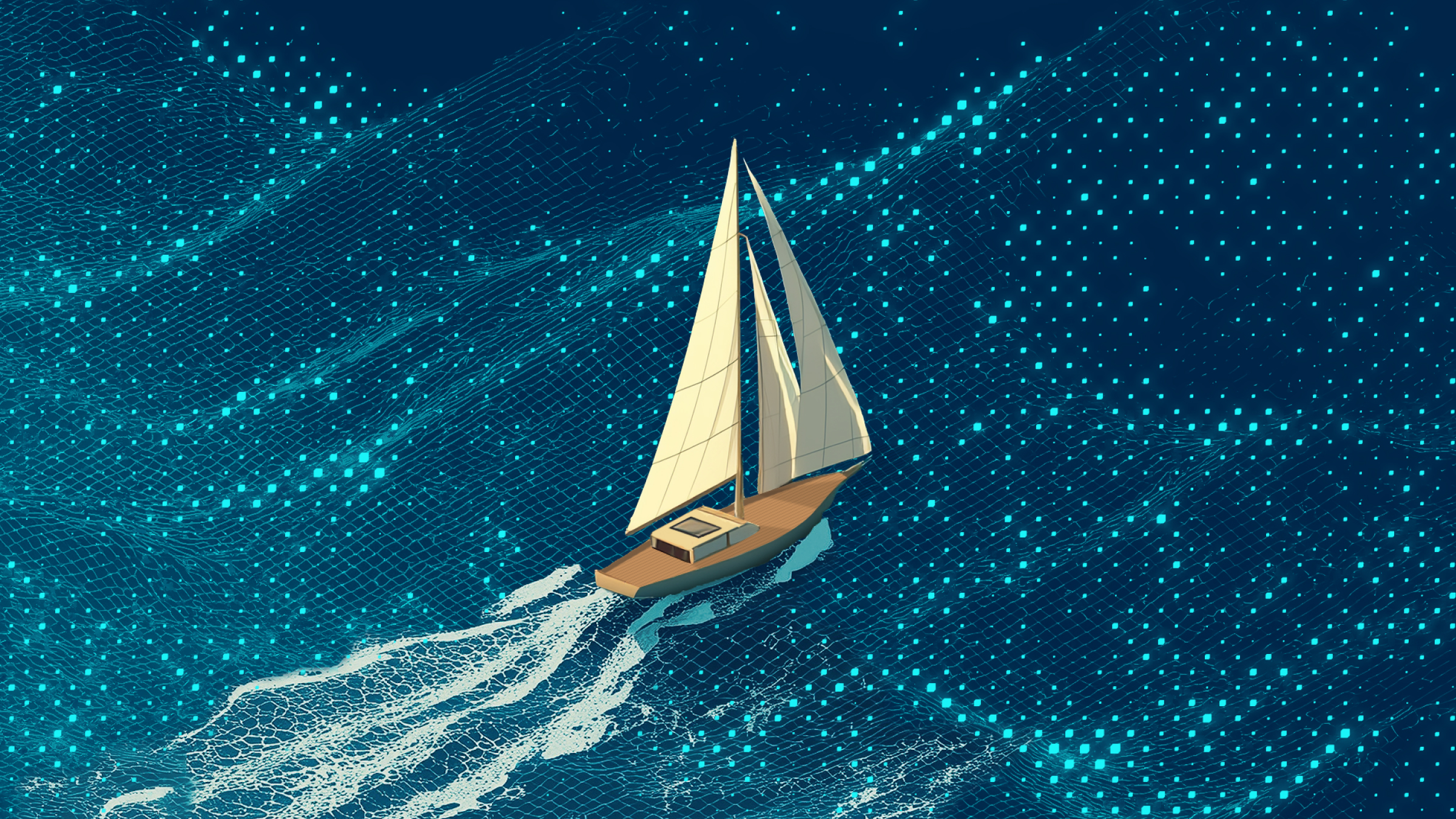 WP Engine AI Agency Trends Report cover. An image featuring a sailboat on uncharted waters.